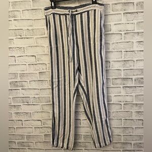 Women’s Per Se linen blend wide leg white and blue striped pants Medium